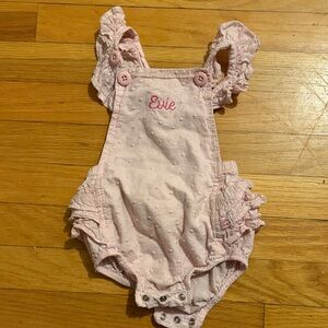 Ruffle Butts “Evie” Monogrammed Soft Pink Baby Outfit